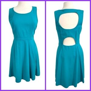 Express Teal Cutout Back Fit & Flare Dress